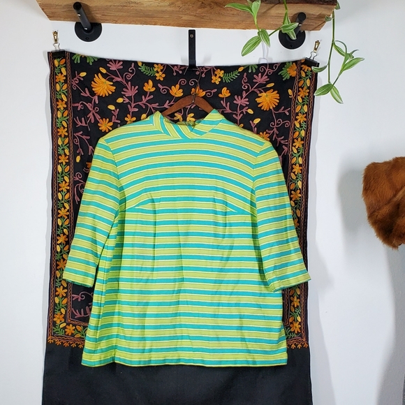 Tops 197s 34 Sleeve Stripe Blouse Vintage Blouse Vintage Clothing — free download